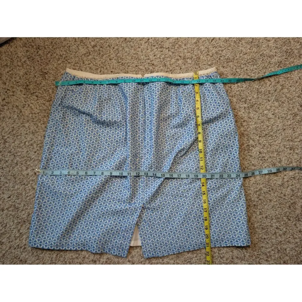 Talbots Woman Petite Size 18WP Blue Geometric Embroidered Cotton Pencil Skirt
